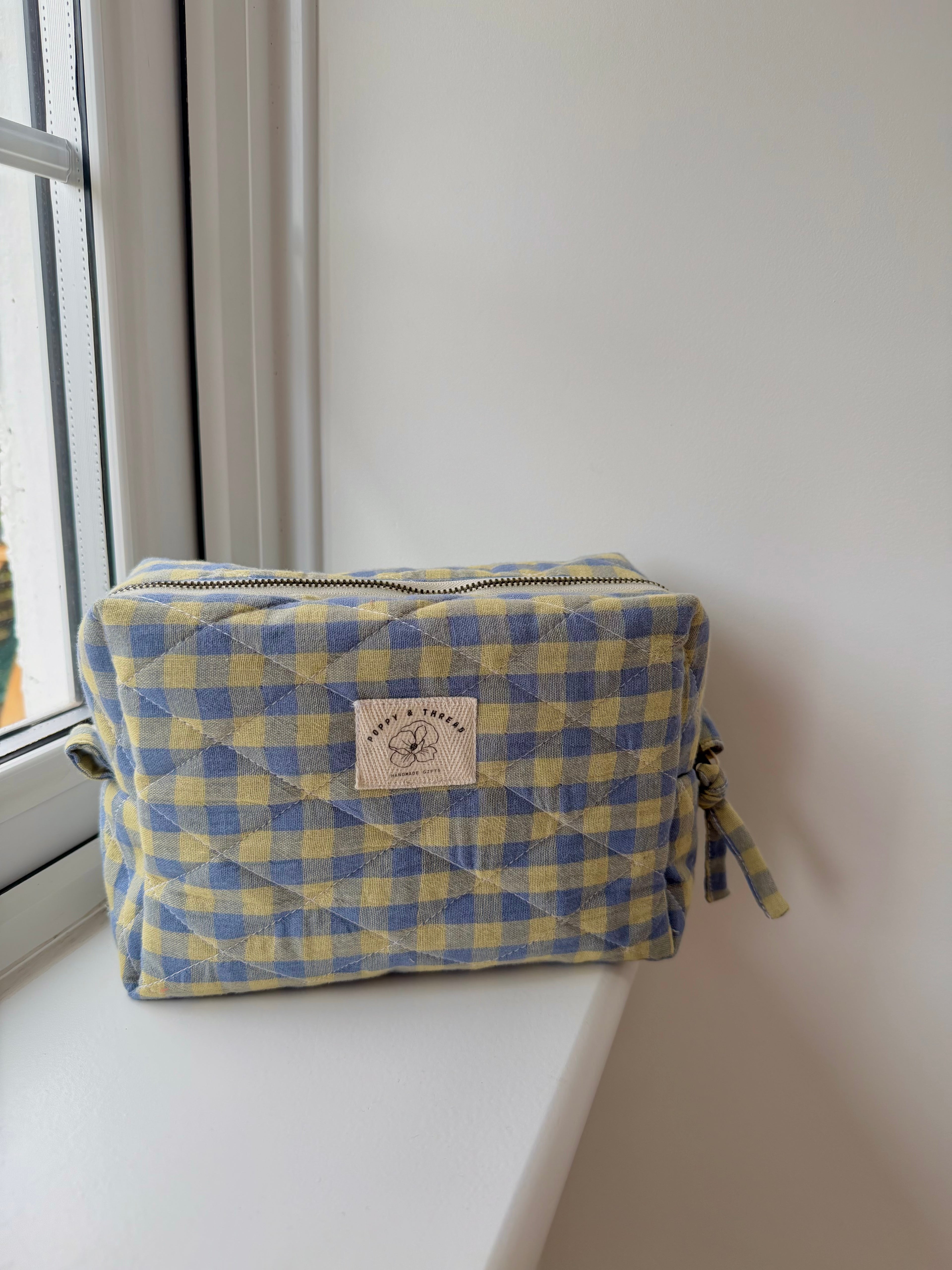 Blue+Yellow Gingham Makeup Bag