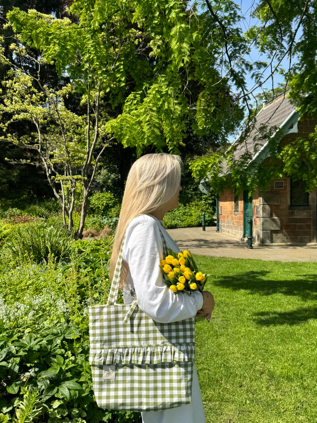 Green Gingham Tote Bag