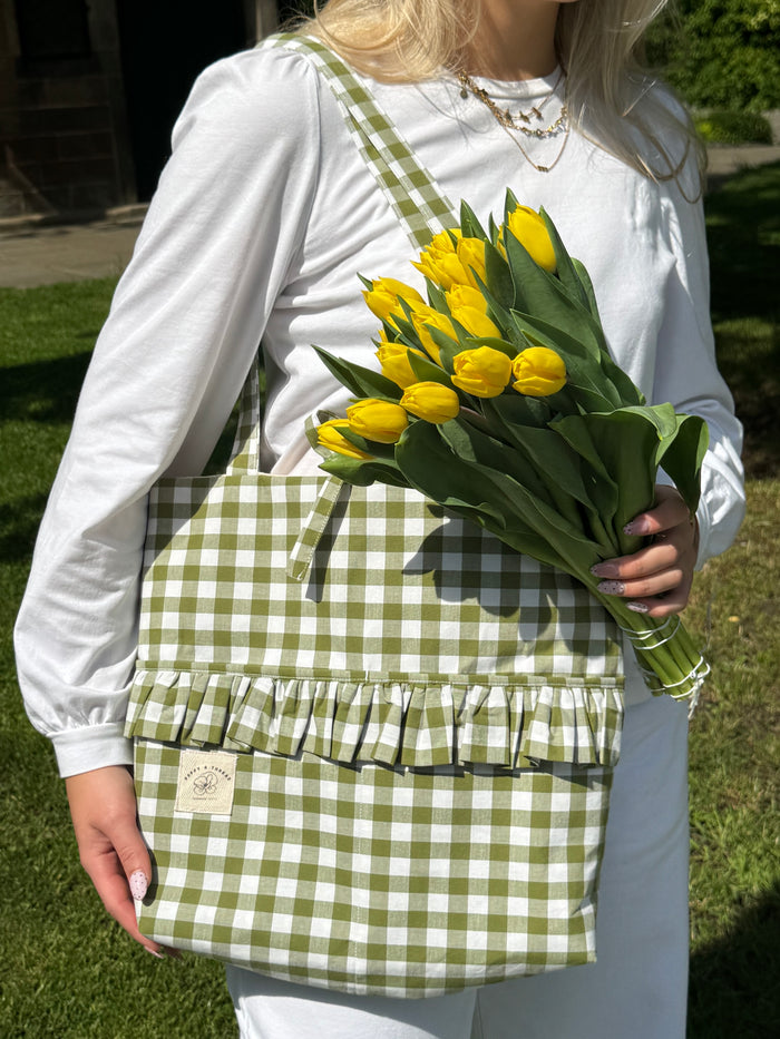 Green Gingham Tote Bag