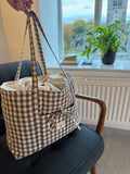 Brown Gingham Overnight Bag