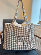 Brown Gingham Overnight Bag