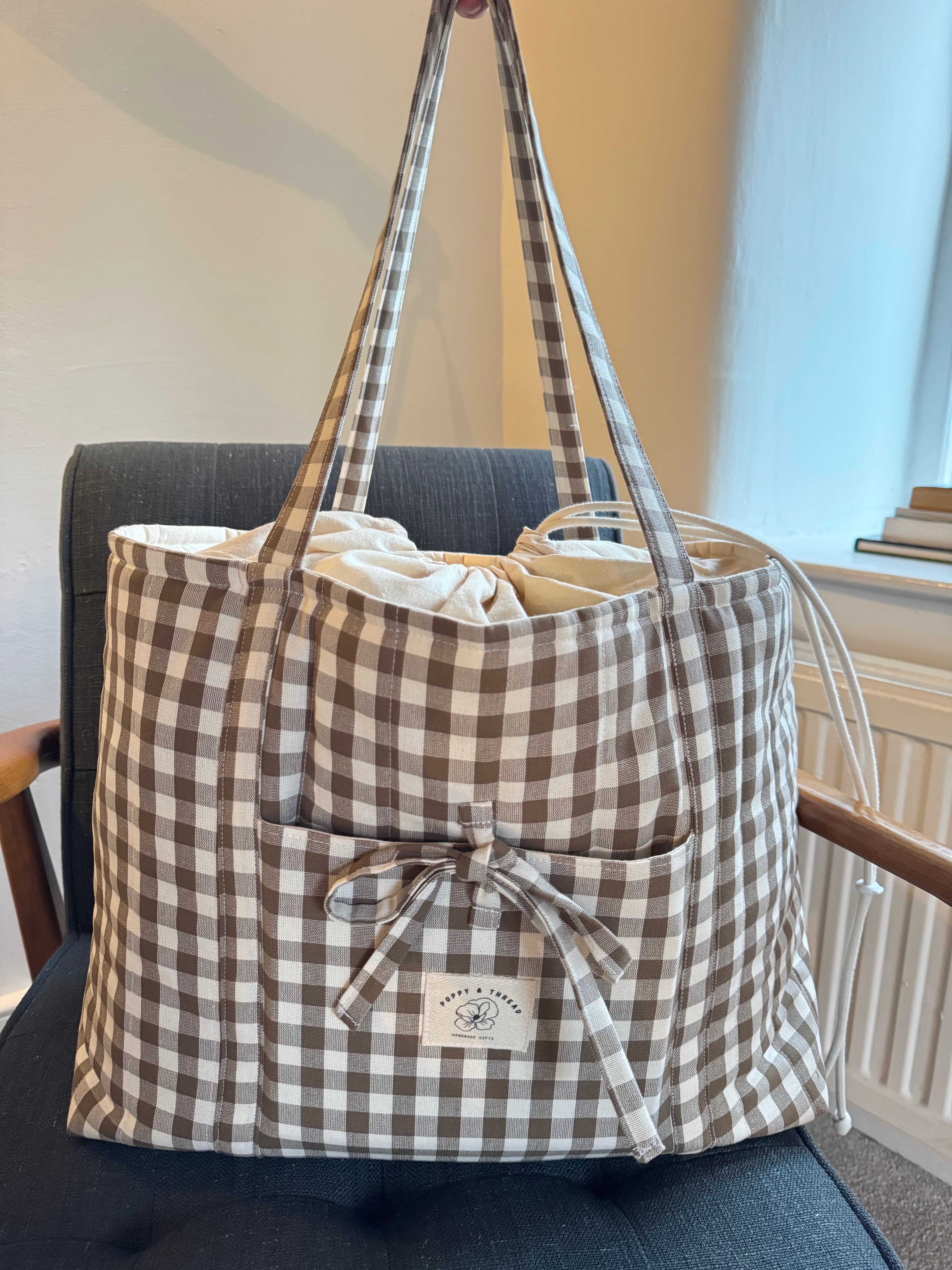 Brown Gingham Overnight Bag