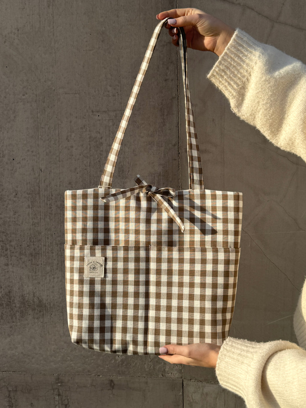 Brown Gingham Tote Bag