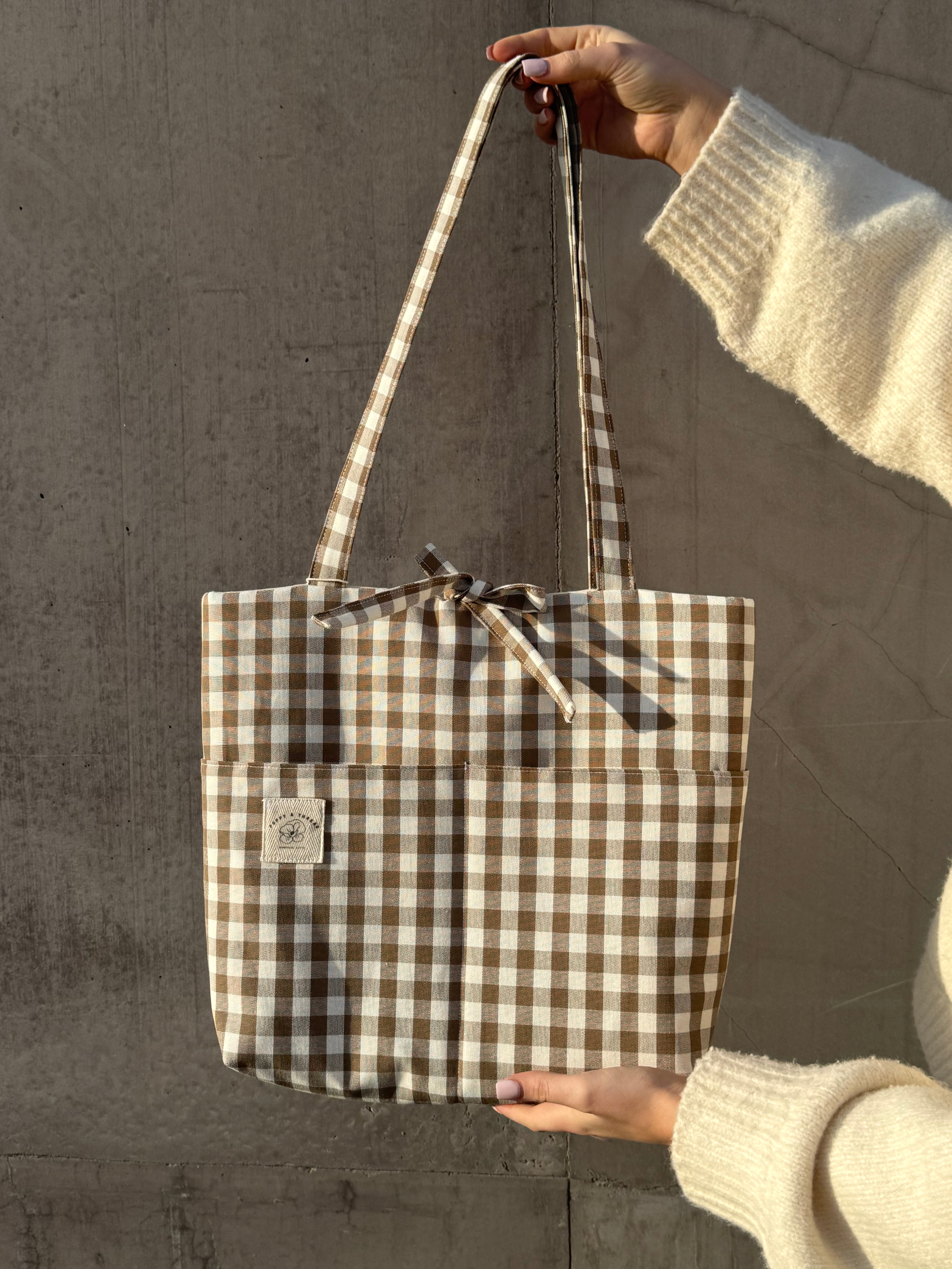 Brown Gingham Tote Bag