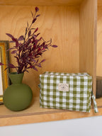 Green Gingham Makeup Bag