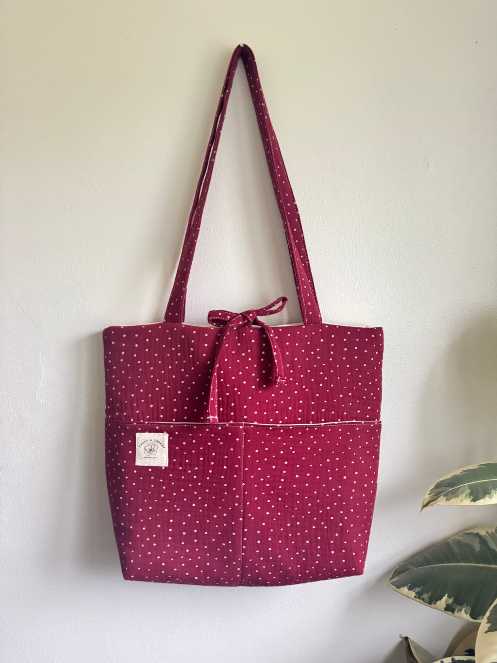 Burgundy Polka Dot Tote Bag