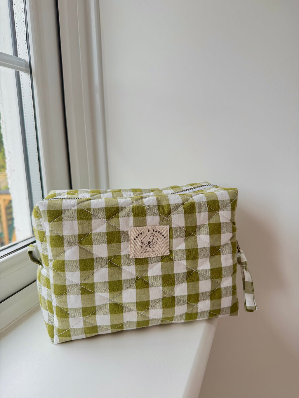 Green Gingham Makeup Bag