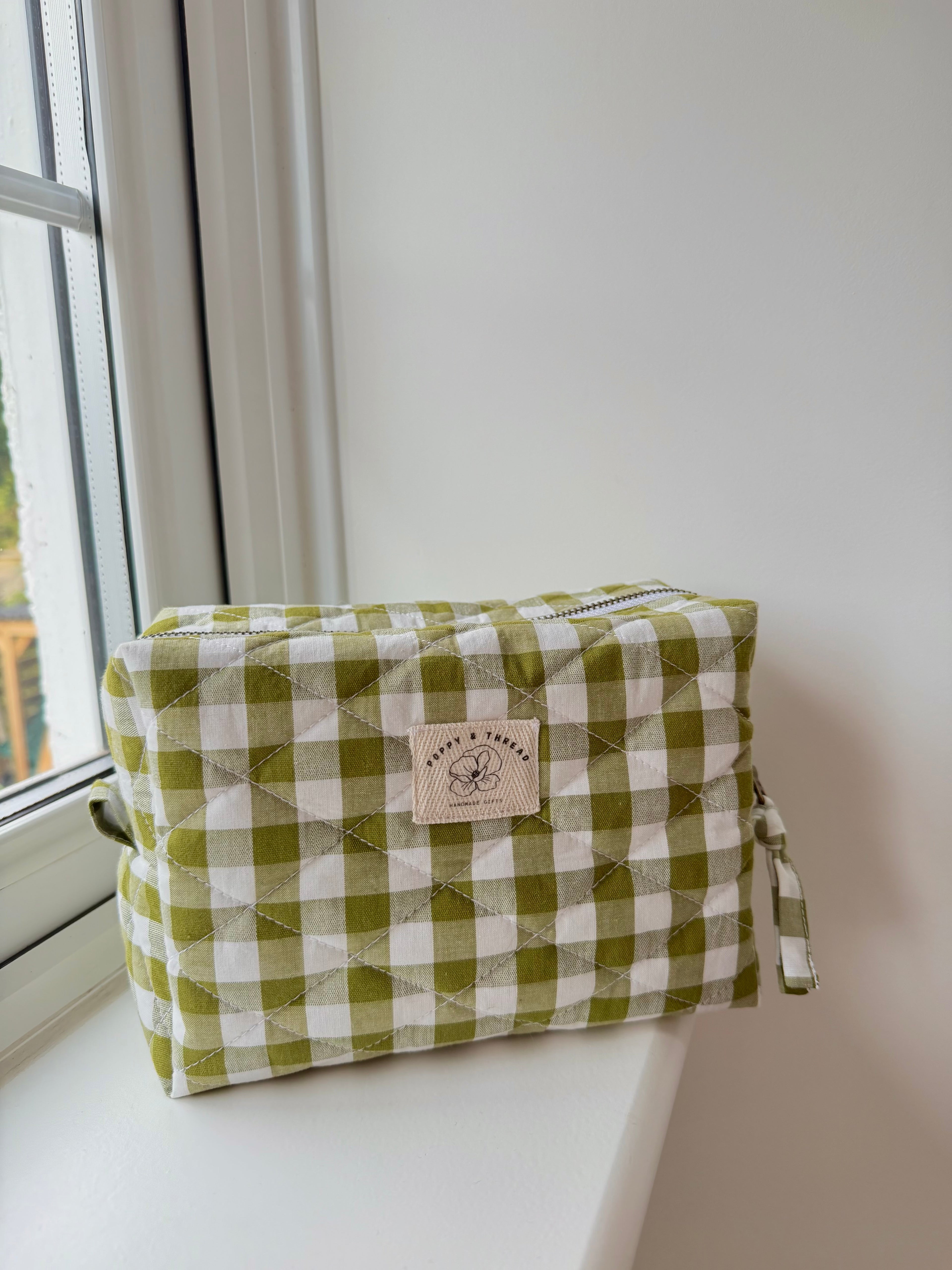 Green Gingham Makeup Bag
