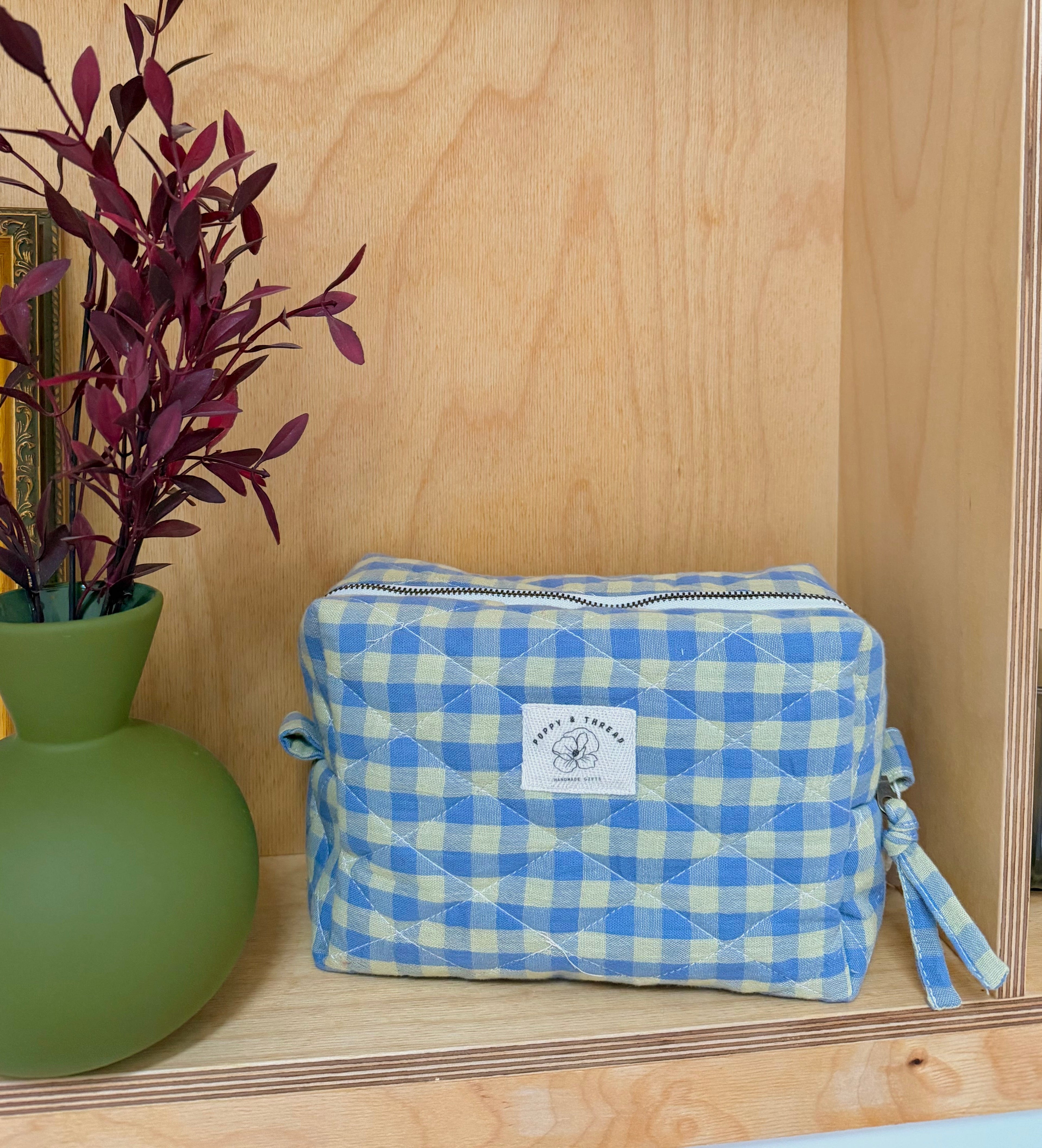 Blue+Yellow Gingham Makeup Bag