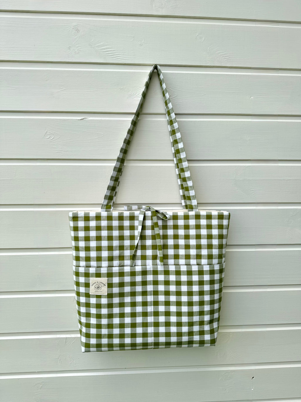 Green Gingham Tote Bag
