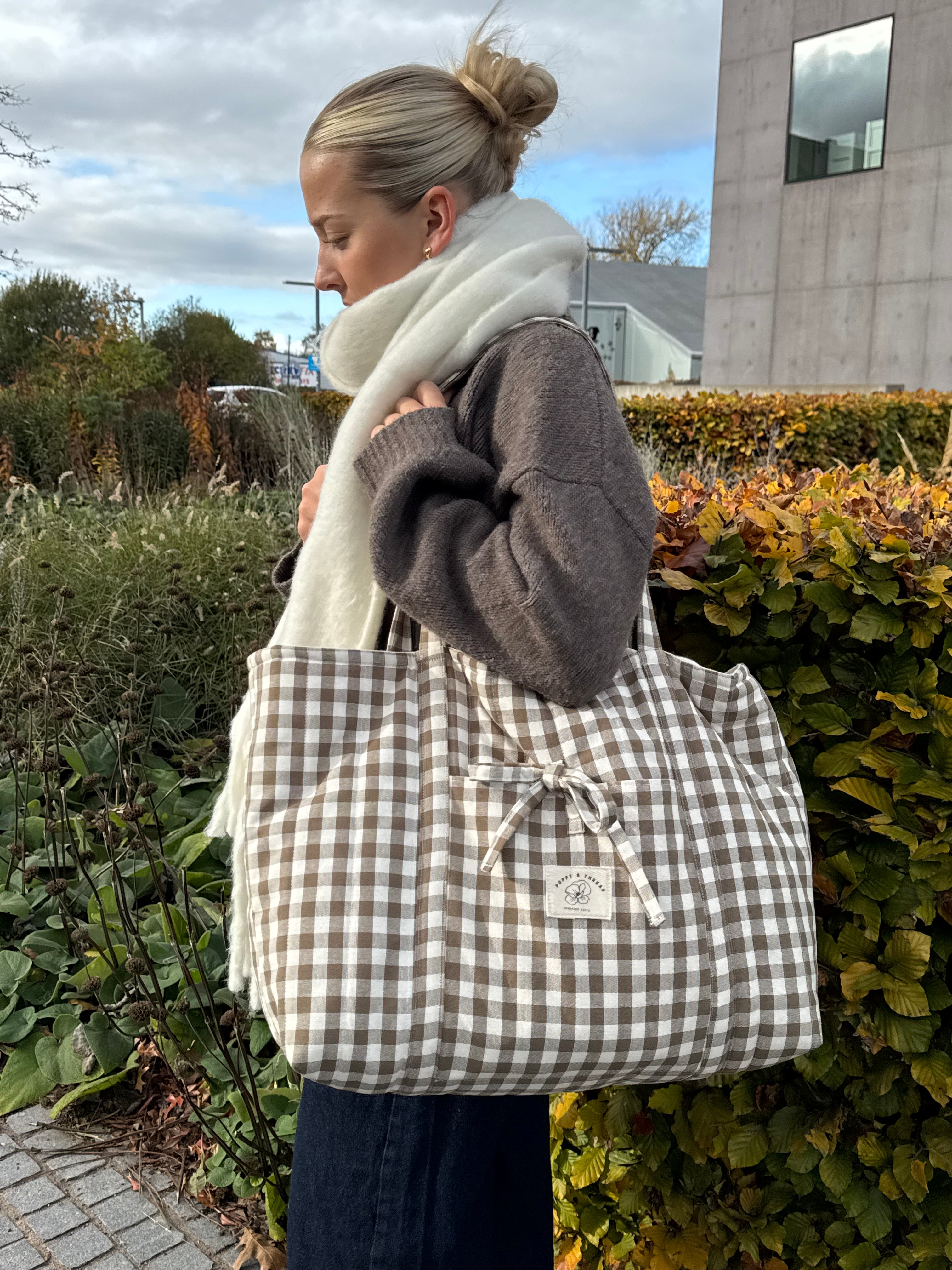 Brown Gingham Overnight Bag