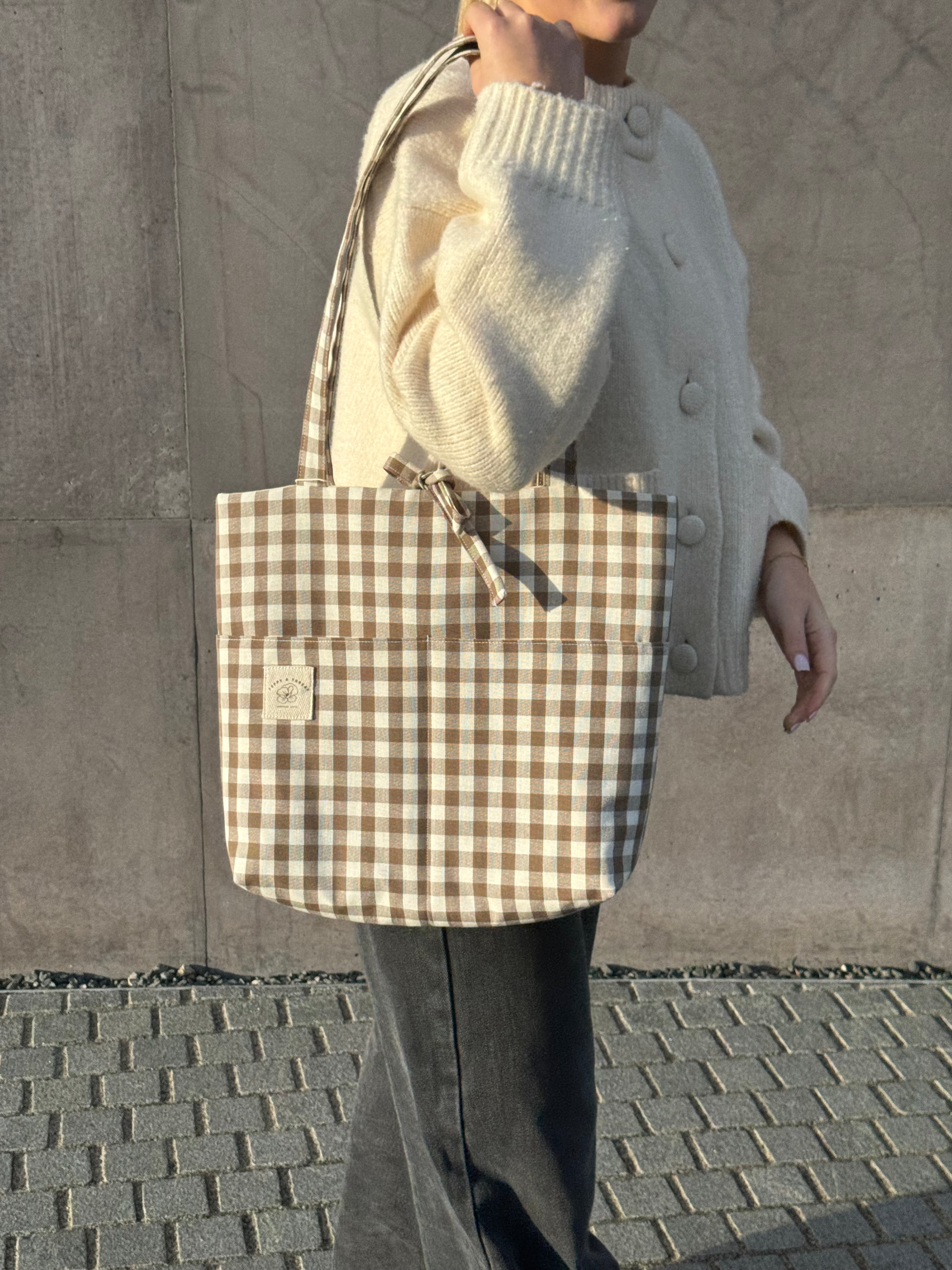 Brown Gingham Tote Bag