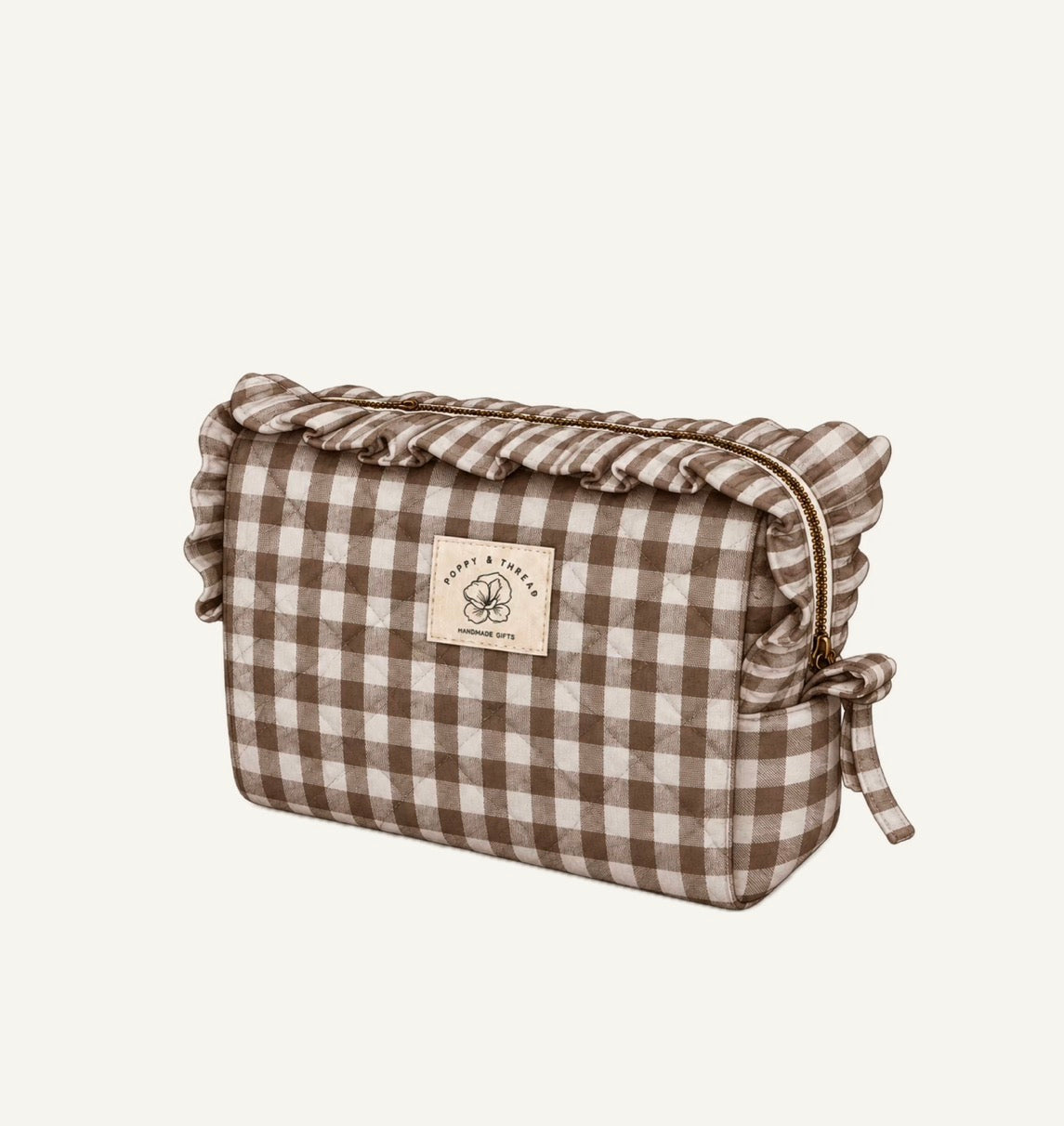 Brown Gingham Makeup Bag
