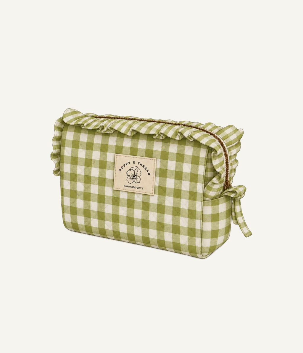 Green Gingham Makeup Bag