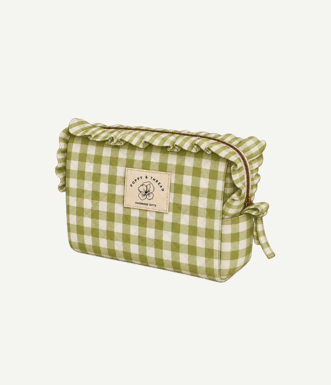 Green Gingham Makeup Bag