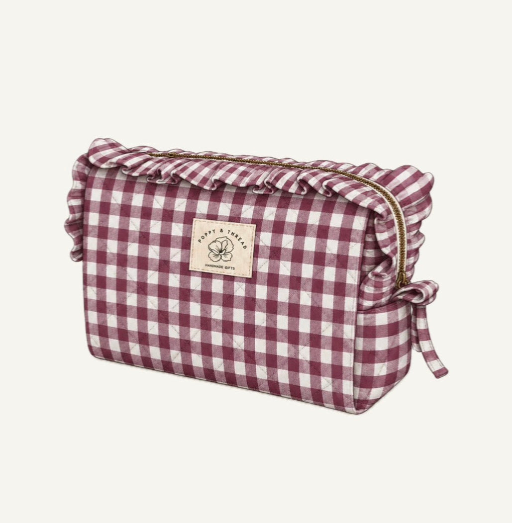 Burgundy Gingham Makeup Bag