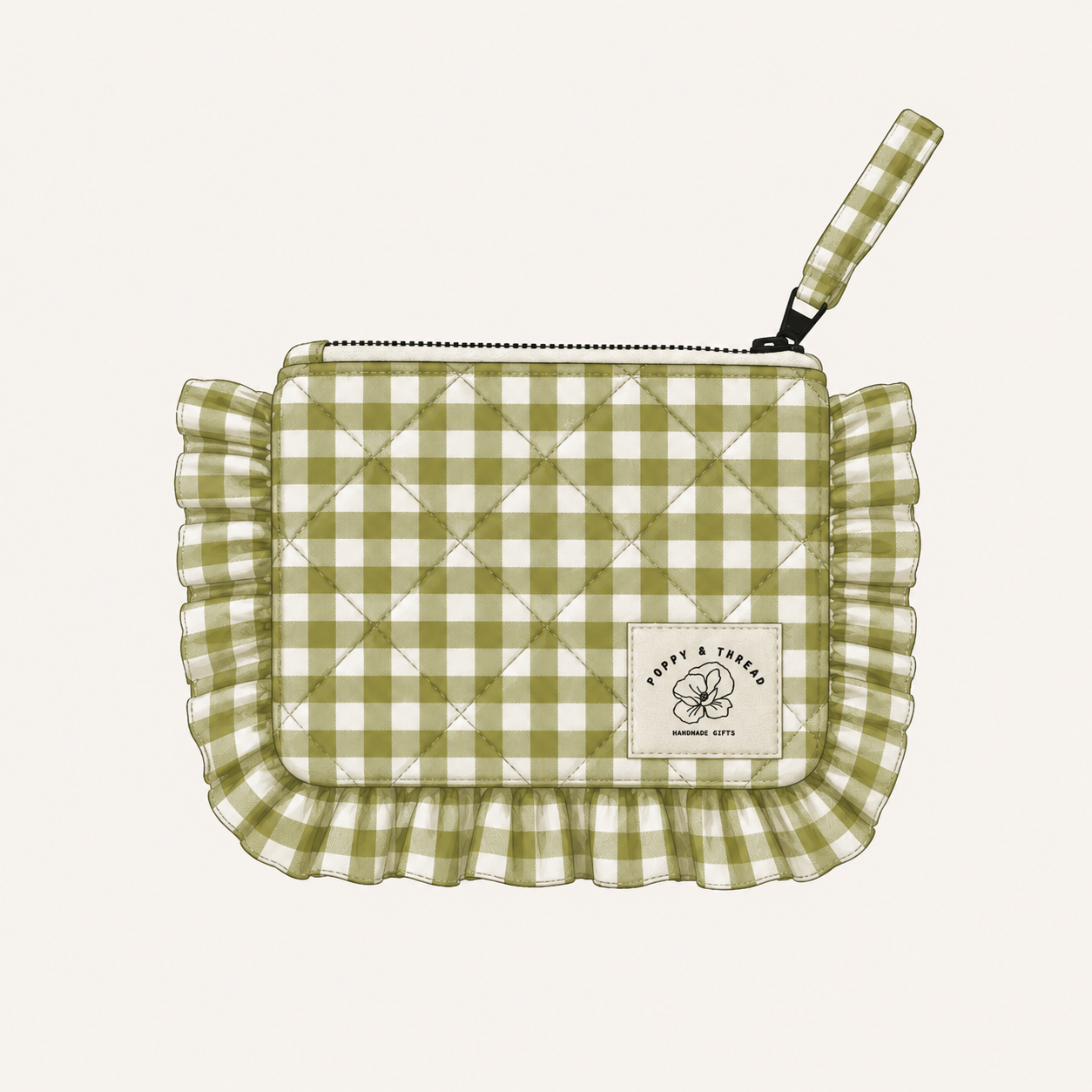 Green Gingham Flat-Lay Pouch
