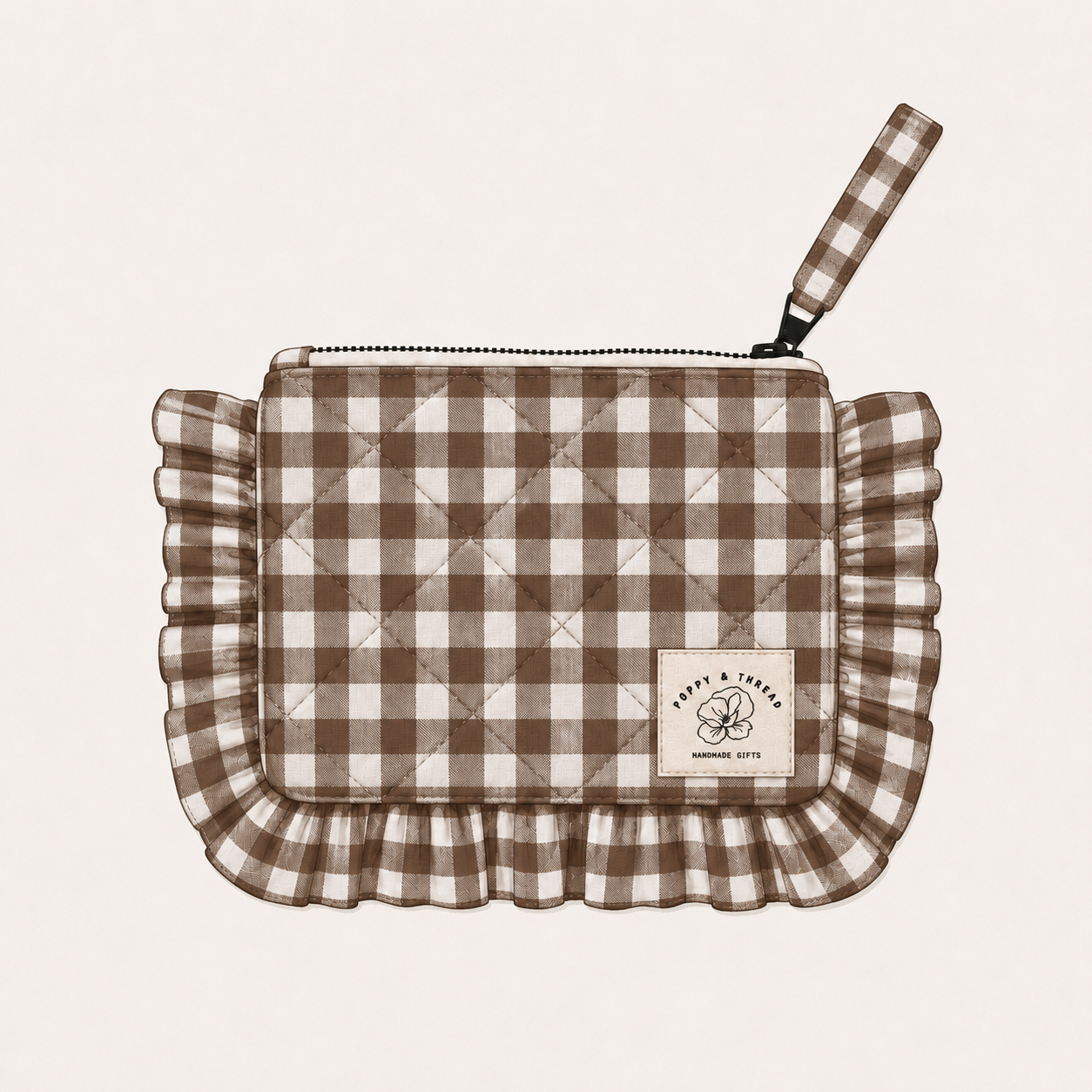 Brown Gingham Flat-Lay Pouch