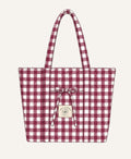 Burgundy Gingham Overnight Bag