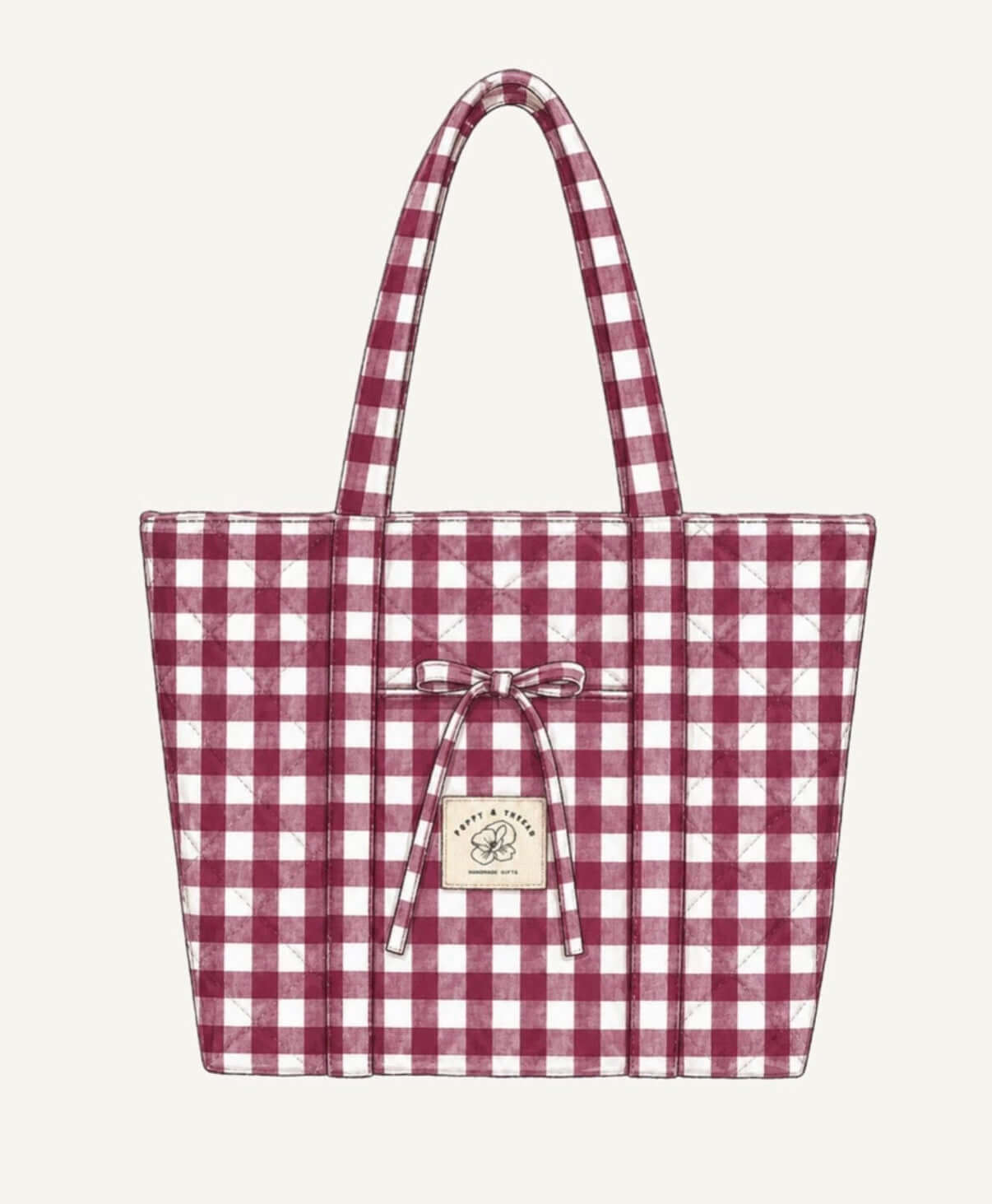 Burgundy Gingham Overnight Bag
