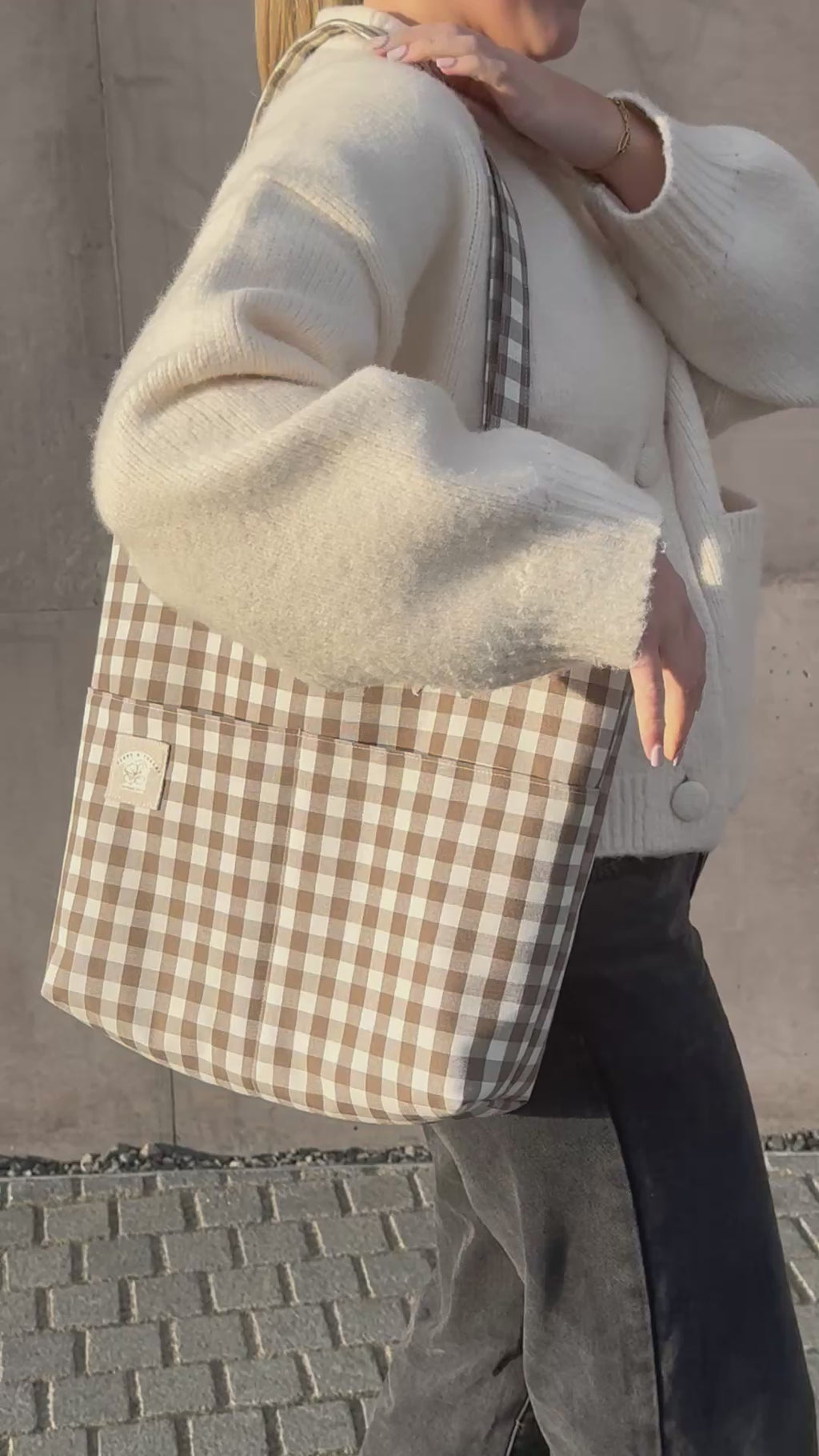 Brown Gingham Tote Bag