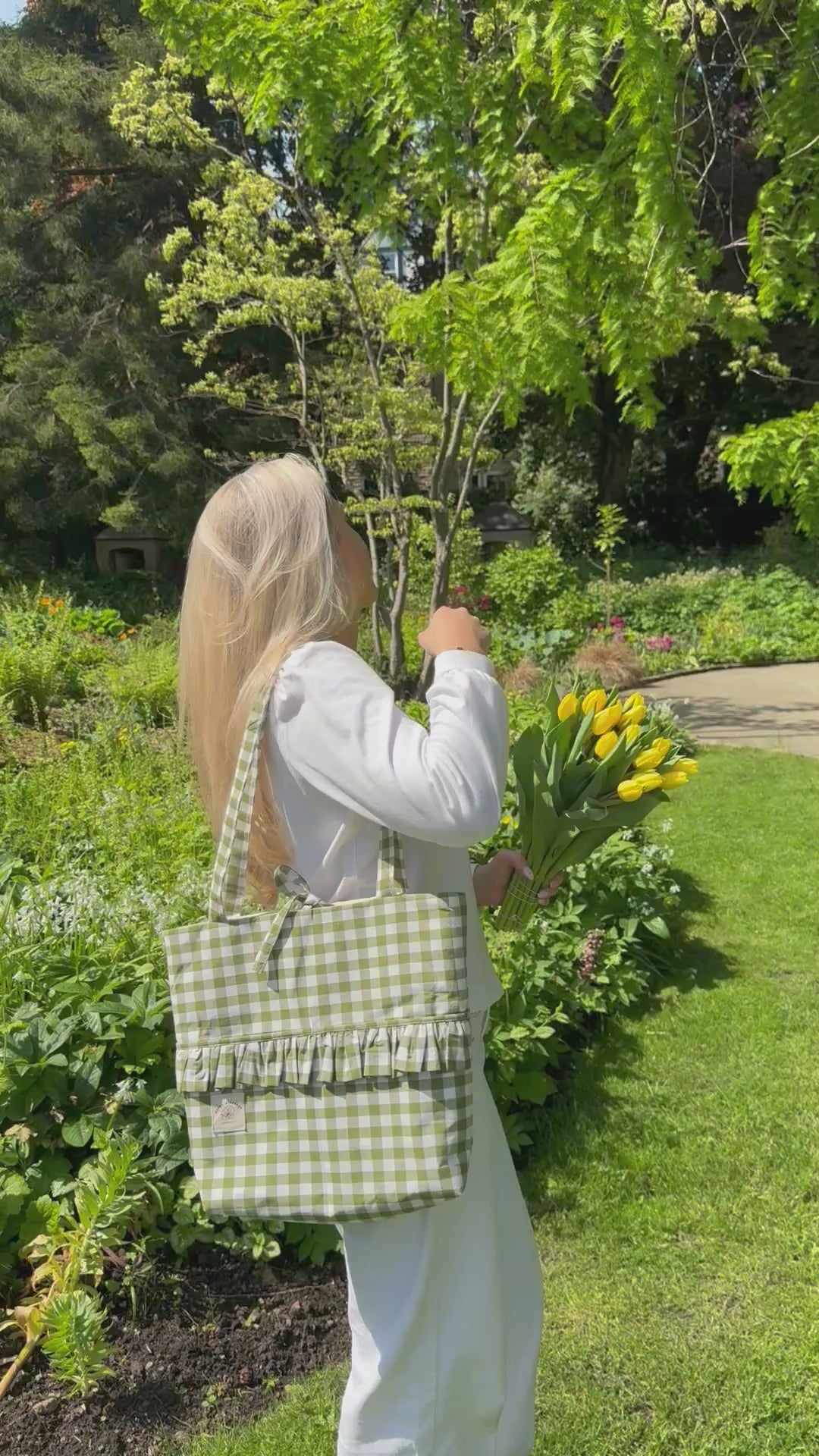 Green Gingham Tote Bag