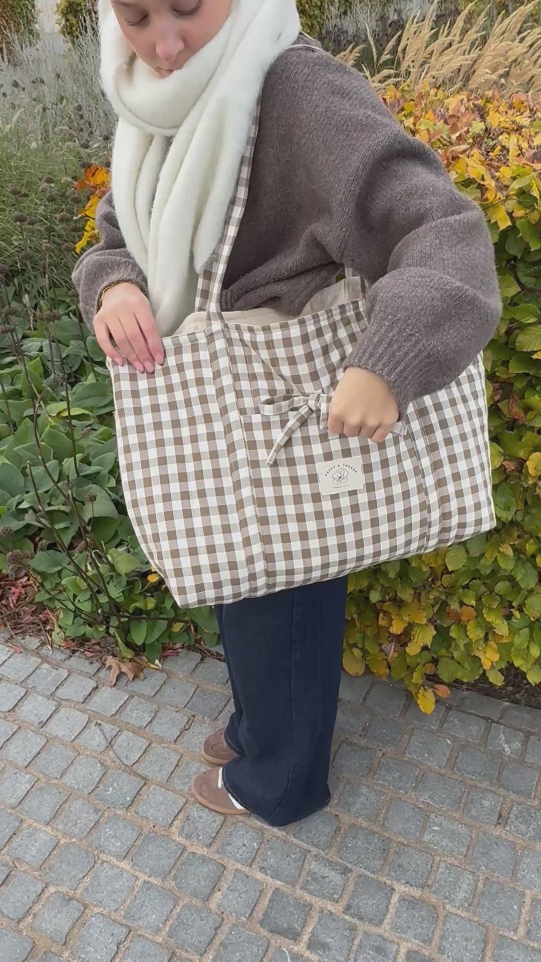 Brown Gingham Overnight Bag